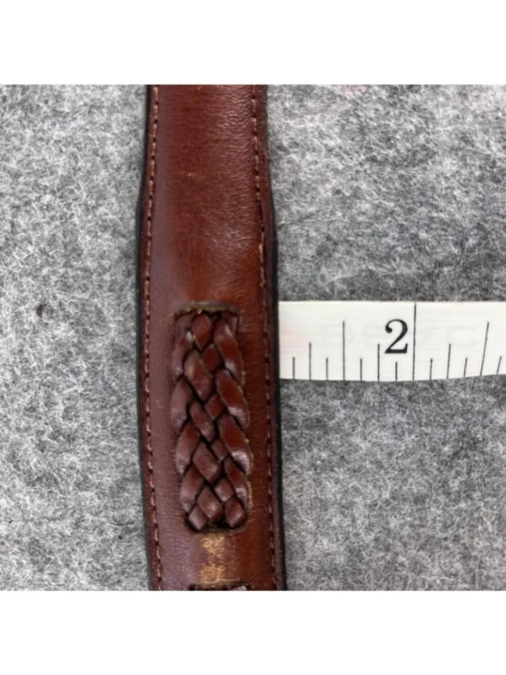 Vintage Mens 42 Belt Brown Leather Brass Buckle Braided Classic Sporty 90s